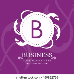 B Letter logo, Purple Monogram, line art logo design. Beautiful Boutique Logo Designs, Business sign, Restaurant, Royalty, Cafe, Hotel, Heraldic, Jewelry, Fashion, Wine. Vector illustration