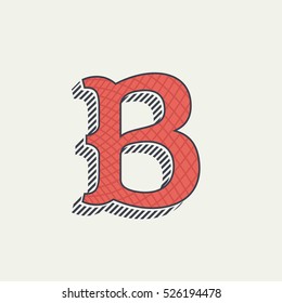 B letter logo. Retro western alphabet with line texture. Slab serif font. Vector vintage typography for your posters, sportswear, club t-shirt, banner, etc.