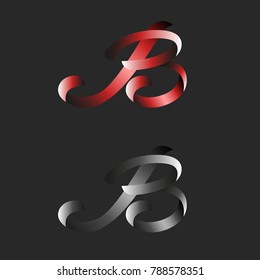 B letter logo ribbon monogram hand drawn elegant style.