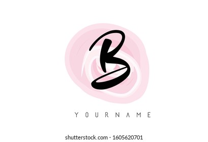 B Letter Logo with Rounded Watercolor Pastel Aquarella Brush Vector Design.