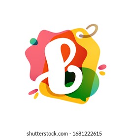 B letter logo with Sale tag icon. Watercolor overlay style. Negative space font. Perfect typeface for retail identity, showcase print, shop posters, etc.