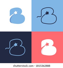 B letter logo set consisting of comet tail and negative space star icon. Perfect for energy company advertising, premium sign, success identity, etc.