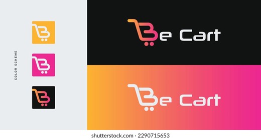 B letter logo with Shopping cart icon. Letter B for Shopping Logo template. Be cart logo. Trolley or Cart icon incorporated with letter B. 