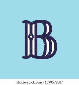 B letter logo in slab serif retro style with grunge texture. Vector font for your fashion poster, jewelry badge, vintage banner, boutique card etc.