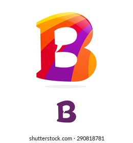 B letter logo, speech bubble negative space volume vector icon