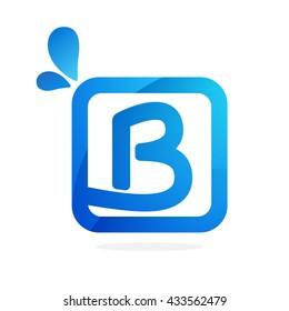 B letter logo in square with blue drops. 