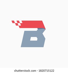 B letter logo with taxi checkered pattern line. Perfect for transport company advertising, sportswear sign, furious identity, etc.