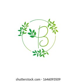 B letter logo vector design. B Icon eco green and circle concept template. B vector set of green eco letters logo with leaves. B alphabet of green leaves isolated on white background. Floral Alphabet.
