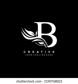B letter logo vector design with leaf decoration. monogram B, typography. feather logo. luxury B. B flourish. suitable for logo of business, company, product, boutique, wedding, hotel, etc