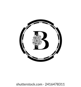 B letter logo vector design. B Icon eco black and circle concept template. B vector set of black eco letters logo with leaves. B alphabet of black leaves isolated on white background. Floral Alphabet.