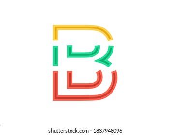 B letter logo, vector outline stroke font. Slice, cut design with red, green, yellow colors. For design element, creative poster, brand label, web template and more 