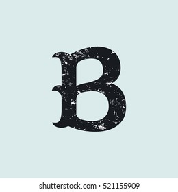 B letter logo. Vintage decorative slab serif with rough grunge texture. Vector font for western, sport or historical labels, posters etc.