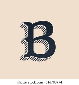 Logo de letra B en estilo occidental vintage con sombra de líneas. Fuente vectorial para etiquetas, carteles, etc. 