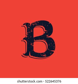 B letter logo in Vintage western victorian grunge style. Vector font for historical labels, posters etc.