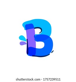 B letter logo with water drops and waves. Handwritten with a felt-tip pen. Vector bold marker font can be used for washing labels, healthcare headlines, pure posters, ecology cards etc.