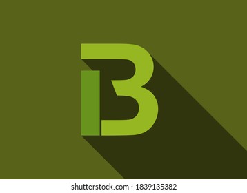 B Letter with long shadow, green colors cutting style. For logo, brand label, design elements, corporate identity, application & more. Vector editable illustration.