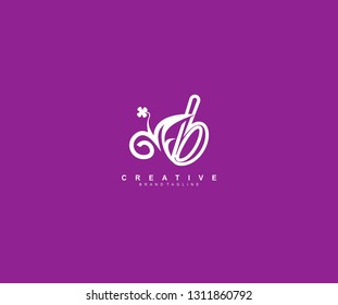 B Letter Lowercase with Modern Linear Feminine Floral Leaf Logo