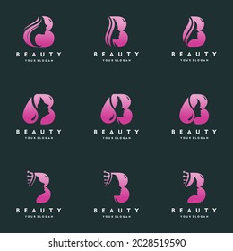 B Letter Luxury Beauty Face Logo set vector icon illustration design