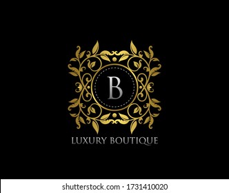 B Letter Luxury Boutique, Beautidul Flourish Gold Logo template