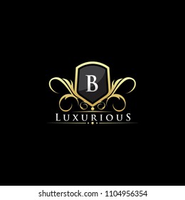 B Letter Luxury Gold Shield Icon Design Logo