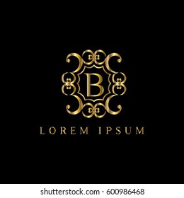 B letter luxury golden vector logo design template. Vintage frame for hotel, boutique, fashion label