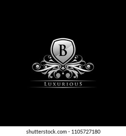 B Letter luxury silver shield design logo