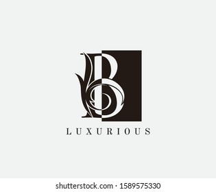 B Letter Luxury Vintage Logo. Black and White Minimalist B With Classy Floral Shape design perfect for fashion, Jewelry, Beauty Salon, Cosmetics, Spa, Hotel and Restaurant Logo. 