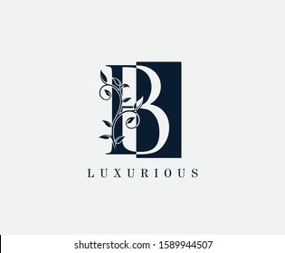 B Letter Luxury Vintage Logo. Black and White Minimalist B With Classy Leaves Shape design perfect for fashion, Jewelry, Beauty Salon, Cosmetics, Spa, Hotel and Restaurant Logo. 