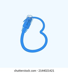 B letter made blue network cable. Vector ethernet rj45 digital cable design font for technology logo and headlines, digital logo, electrick bussines corporate identity and more
