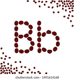 B letter made from coffee beans. Characters made from coffee beans. Coffee lettering isolated on white background. Letters for coffee shop
