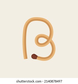 B letter made with match. Vector wooden matchstick isolated font