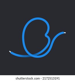 B letter made shoelace. Vector isolated font for app logo, sport design, creative template and more