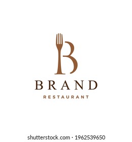 b letter mark fork food restaurant logo vector icon illustration