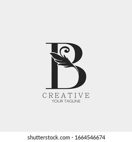 B  Letter  Minimalist Initial Nature Tropical Leaf logo Icon, monogram vector design concept nature vintage luxury.