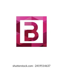 B letter monogram design with polygon triangle square shape red pink ruby gem colors vector eps