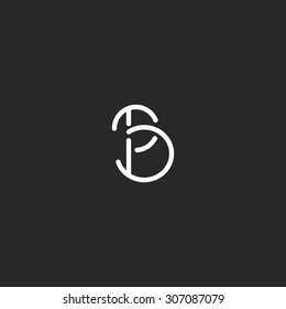 B letter monogram logo, mockup black and white thin line emblem