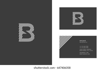 B letter narrow line logo with Business card template