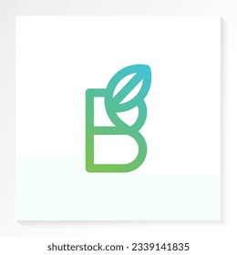 B letter nature logo with leaf icon isolated in white