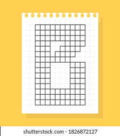 B letter on notepad sheet of squared paper, made of squares. Vector illustration