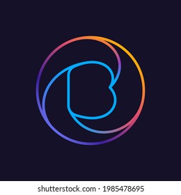 B letter one line colorful logo. Circle multicolored vector icon for your social network app, fun avatar or corporate identity.