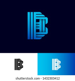 B letter. Origami logo. Gradient B Monogram from Ribbons or Paper Strips, Isolated on a Different Background. Web, UI Icon.