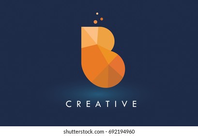 B Letter With Origami Triangles Logo. Creative Yellow Orange Origami Design Letters.