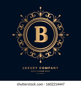 B letter ornament elegant golden Luxury logo. Ornament logo for royal service of Restaurant,Boutique,Cafe,Hotel,Heraldic,Jewelry,Fashion,royal,spa,vintage,floral,ornament,jewelry,antique,wedding.