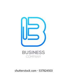 B letter from paper clip alphabet.Business and education logo concept