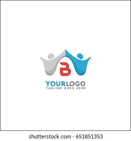 B letter people home identity. Adoption and community care Logo template vector icon