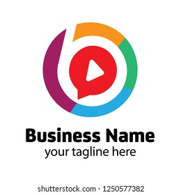 B letter play button and chat bubble logo