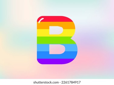 B Letter Rainbow patterns design, abstract rainbow letter for kids, love, family and scholl concept vector illustration design