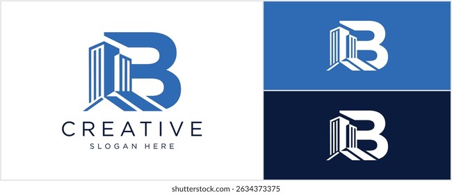 B letter real estate logo design vector illustration - alphabet B property, construction, building.