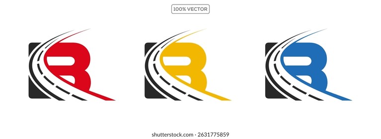 B letter road way logo creative design template in transparant background  