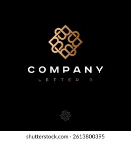 B letter rotating. Monogram consist of linked letters B. Gold monogram for  luxury goods, label or packaging.